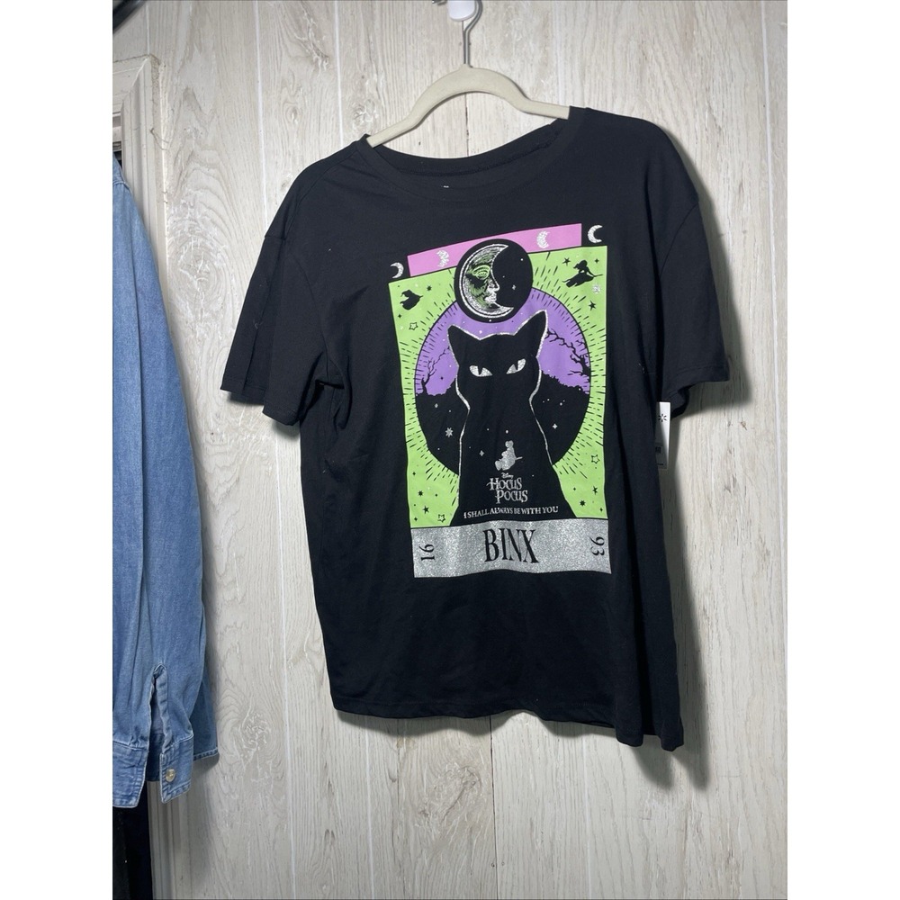 Disney Hocus Pocus Black T Shirt Womens Large Tarot Binx NWT